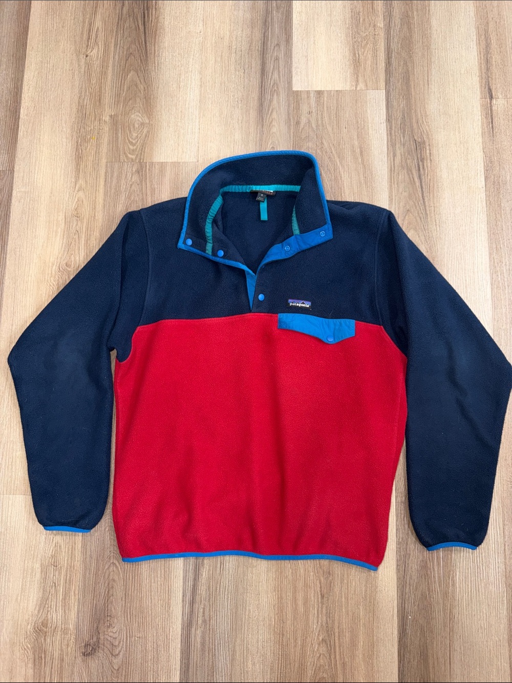 Patagonia Lightweight Synchilla Snap-T Pullover Red Navy Blue Mens Medium